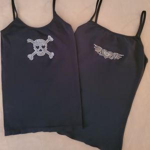 Bundle of 2 Black Jewel Embellished Stretchy Tank Tops